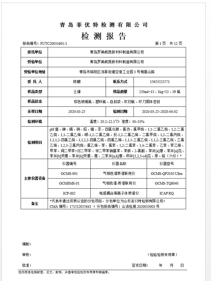 青島羅美威奧新材料制造有限公司土壤監測報告(2020年度)(圖2)